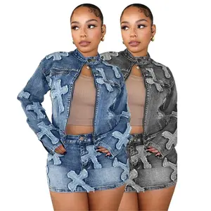 2026 Women's Fashion Denim Two-Piece Set with Embroidered Jacket and Mini Skirt - Casual Streetwear Outfit retro denim 2piece set women s prettylittlething twopieceset Clothing Comfort leisure set