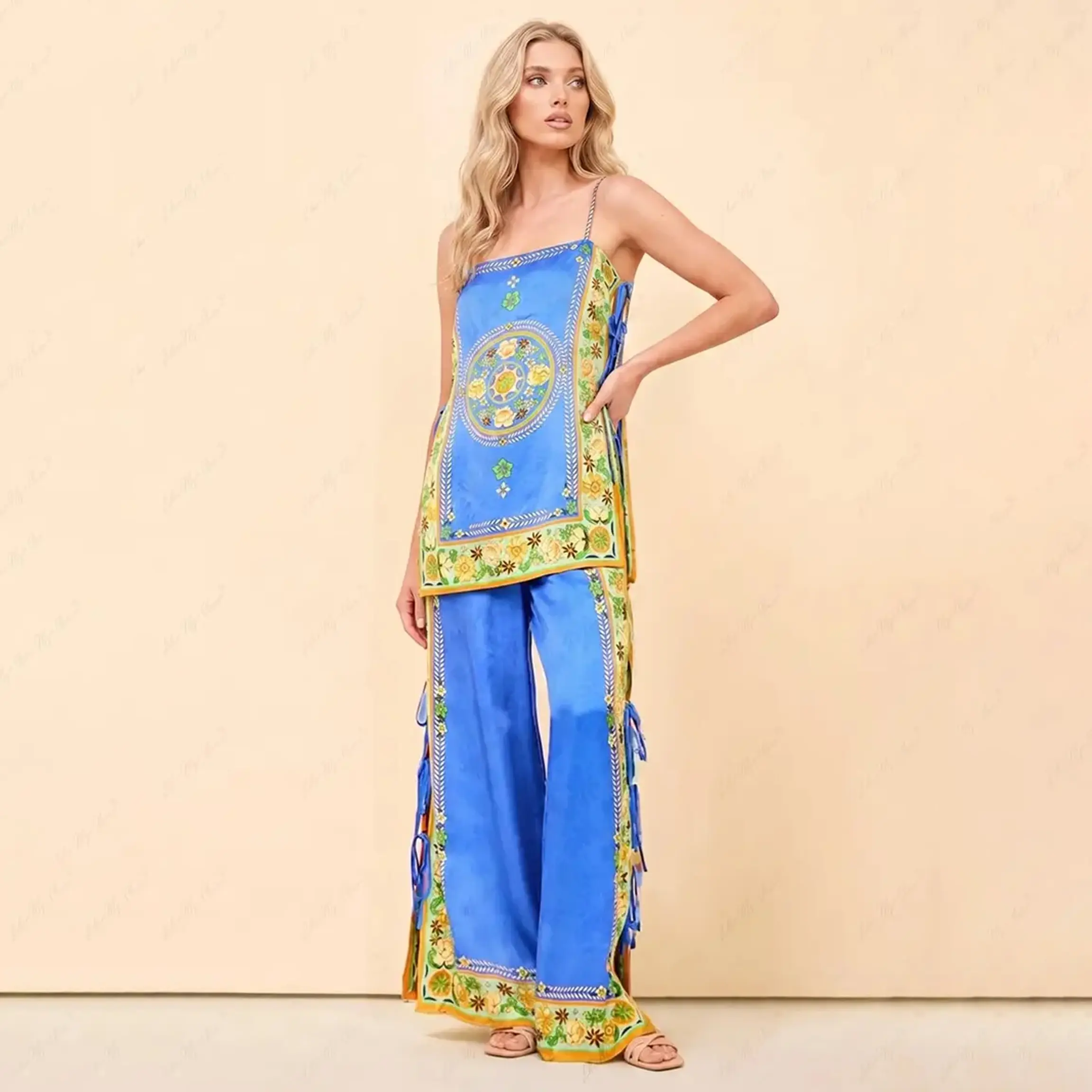 LikeMyChoice 2026 Luxury Satin Floral Print Two-Piece Set | Sexy Long-Sleeve Tie-Front Crop Top & High-Waist Tiered Ruffle Skirt | Euro Summer Vacation Matching Set | Chic Romantic Night-Out Outfit