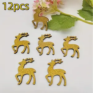 12 Glitter Wooden Reindeer Ornaments, Perfect Christmas Decorations, 3.1cm / 1.22 Inch Size, Festive Home Decoration Accessories