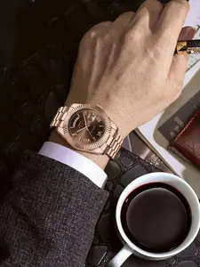 Men's Luxury Dress Watch 40mm rose gold Dial  Stainless Steel Band Rotating Quartz Analog Waterproof Luminous Big Face Boss Wrist Watch