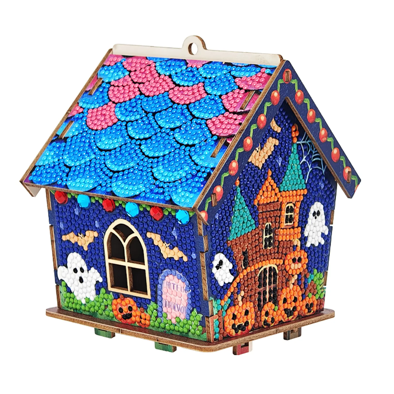 DIY Diamond Painting House Block Kit with Diamond Pattern Design, Spooky Halloween Decor, Bling Details