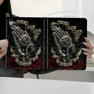 Gothic Praying Hands Design iPad Case Book-Style Case, Only God Can Judge Me Edgy Cover, Unique Protective Shell for iPad Pro, Air, Mini, Full Protection with Pencil Slot, Perfect Gift for Family and Friends, Tablet Protective Cover