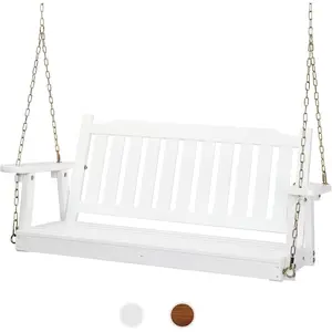 【Limited time deal】 BM-CBX Heavy Duty 880 LBS 4 FT Outdoor Porch Swing, Patio Hanging Swing Bench for Yard, White