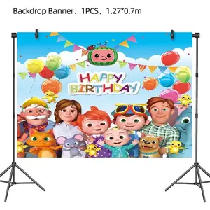 Cocomelon Boys Decoration Birthday Party Balloons Set Background Tableware Cup Knife Fork Background Baby Shower Supplies