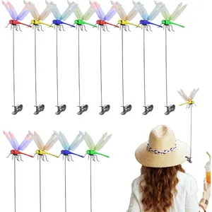 12PCS Artificial Dragonfly Pole  - Dragonfly Hat  & Garden Decor (Multicolor) rod clip mosquito repellent