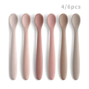 4/6 Pack Silicone Feeding Spoons, Training Spoon Set for Children, Soft Head First Stage Self-Feeding Utensils