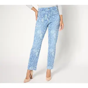 LOGO by Lori Goldstein Petite Printed Straight Leg Jeans