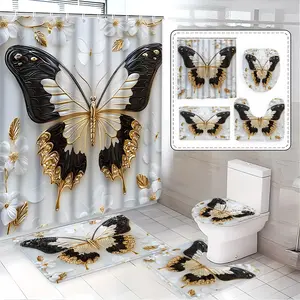 Gold Butterfly Bathroom Set, Luxury Bath Mat, Toilet Cover, U-Shaped Pad, Elegant Home Decor, Bathroom Decoration Accessories, Perfect Gift for Friends and Family