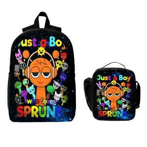 sprunki Cartoon Backpack  Casual Durable Travel Games Backpacks Laptop Backpack ,2set Large Capacity Lightweight Casual Backpack