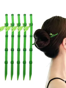5PCS green bamboo hairpins, resembling jade resin Chinese hair bundles, suitable for women's retro chopsticks and girls' Chinese style braided hairpins