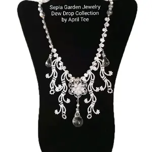 Waves Waterfall Dew Drop Necklace with Crystals and Crystal Rhinestones from the Dew Drop Collection Handmade by April Tee