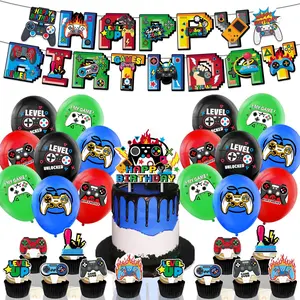 30-Piece Game Machine Theme Birthday Party Decoration Set, Includes Banner, Cake Topper, Balloons, Perfect for Gaming Themed Parties