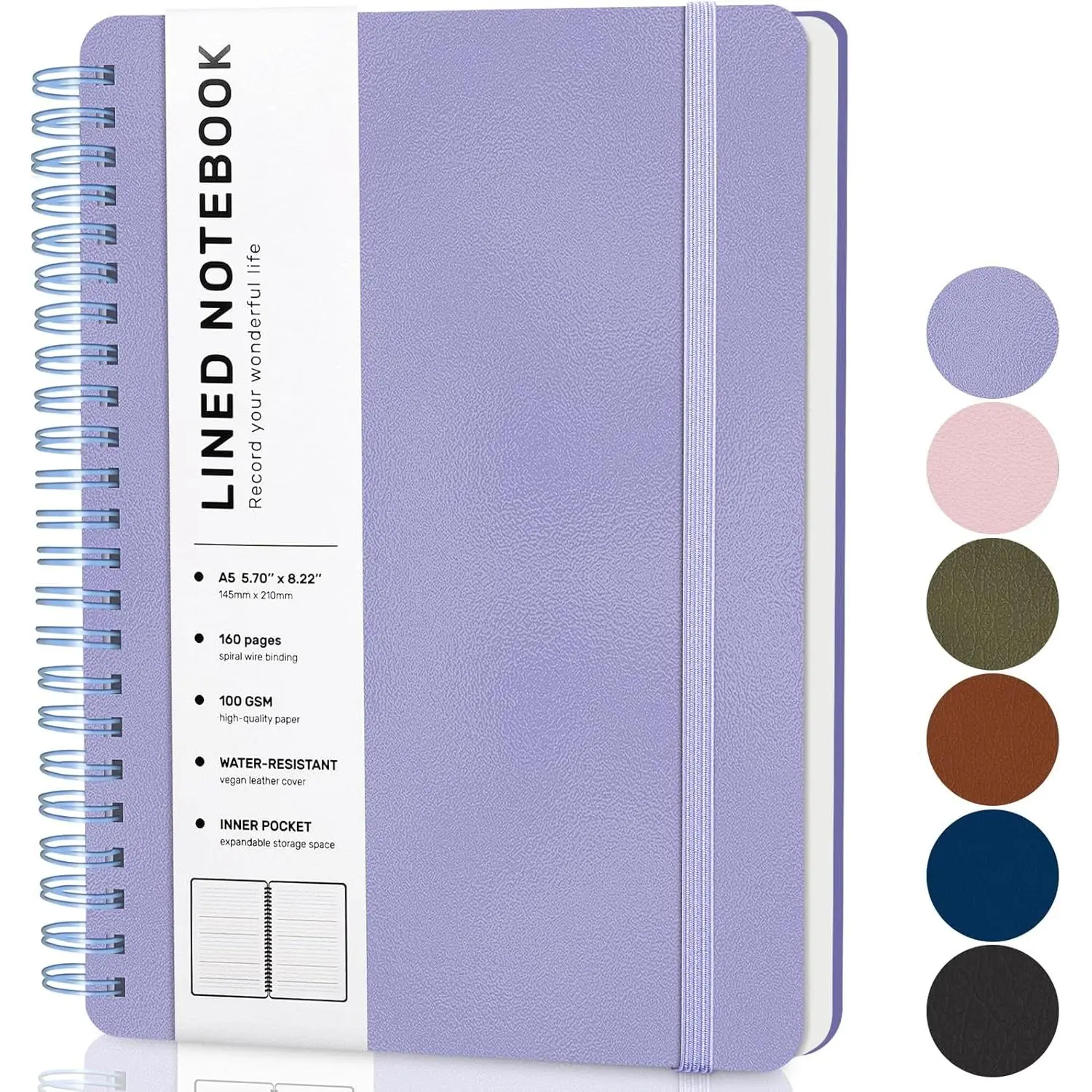 Lined Spiral Journal Notebook, A5 Hardcover Leather Notebook for Work, 5.7''x8.2'', 100GSM Thick Paper Spiral Bound Journaling Notebooks for Women & Men Office School Note Taking Business, Purple