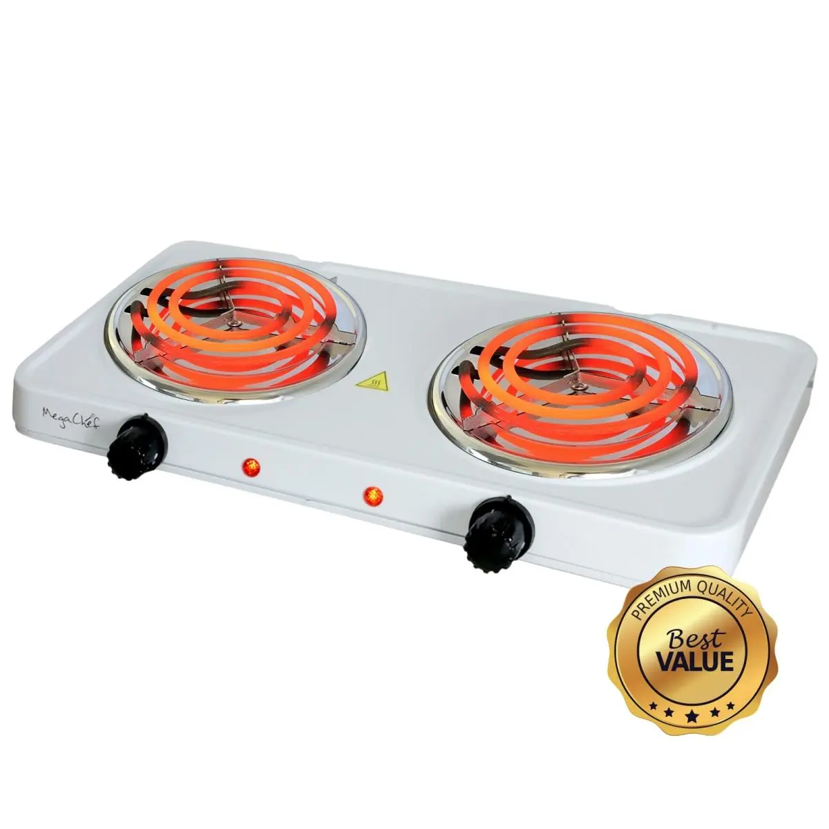 212 MAIN Corded Electric Portable Compact and Lightweight 11 lbs Dual Coil Burner Cooktop - 1700W, 18x9.5in, Fast Heat, Power Lights, White Buffet Range for Travel, Dorm Room, Camper