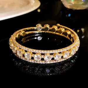 3-Row Water-Drilled Clad Open Elastic Full-Drilled Bracelet, Fashionable Versatile Costume Jewelry for Party & Daily Use, Ideal Gift Choice