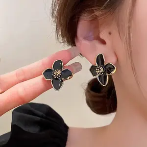 Hibiscus Dropped Glaze Flower Stud Earrings for Women Girl French Vintage 2025 Fashion Korean Wedding Romantic Jewelry Gifts none
