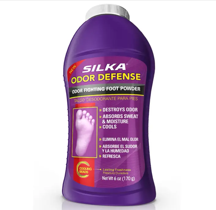 SILKA Odor Fighting Foot Powder & Shoe Deodorizer with Corn Starch Powder, Talc & Cooling Beads for Lasting Freshness, Absorbs Sweat & Excess Moisture, 6 Oz