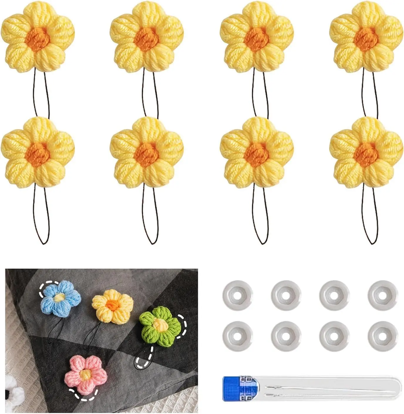 Duvet Clips to Hold Comforter Inside 8-Piece Set of Comforter Clips to Prevent Slipping, Flower Design, Without Needles, Suitable for Comforters, Futons, Blankets, and Sheets; (Yellow)
