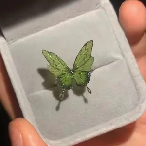 Elegant Vintage Style Green Butterfly Sparkling Open Ring, Unique Fresh Versatile Finger Jewelry Accessory, Retro Style, Elegant Style