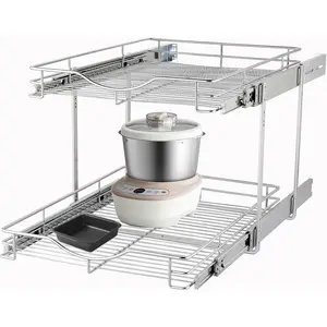 DINDON Pull Out Cabinet Organizer (14" W X 21" D), Cabinet Pull Out Shelves, 2 Tier Pull Out Drawers for Kitchen Cabinets, Wire Basket Slide Out Shelf for Cabinet Organization in Kitchen, Pantry