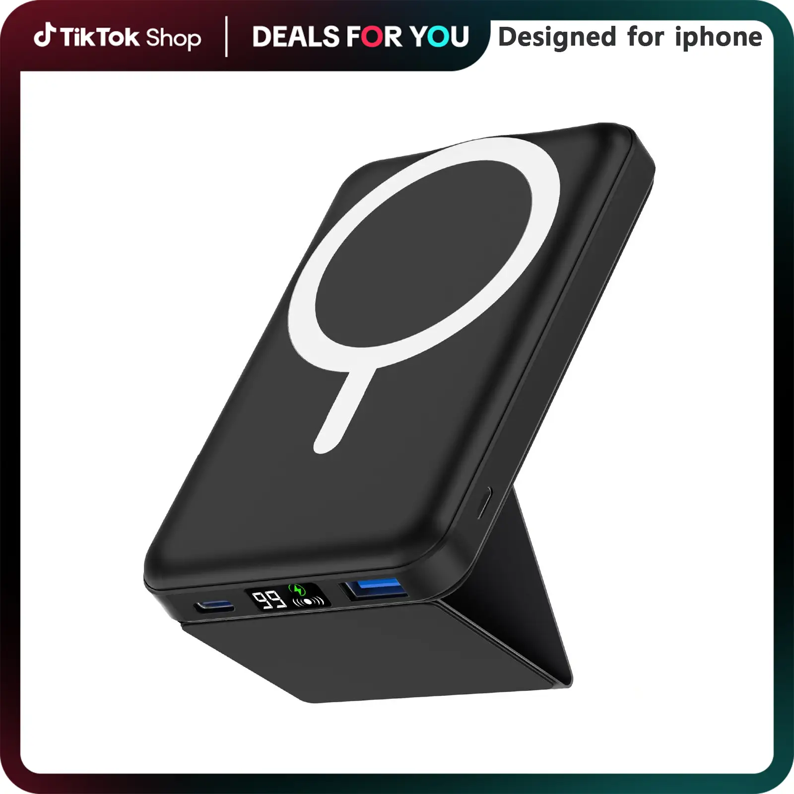 Podoru 10000mAh Wireless for MagSafe Charger, Foldable Freestanding Magnetic Power Bank and USB-C Cable, Battery Pack for iPhone 16/15/14/13/12 Series