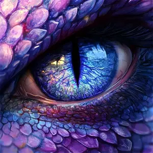 5D DIY Full Drill Diamond Painting Kit Vivid Purple Dragon Eye with Shining Blue Pupil Exquisite Scales Detail Fantasy Animal Round Square Diamond Embroidery Craft Embroidery Design for Home Wall Decoration Art Gift for Adults Hobbyists