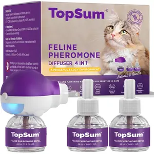 Cat Calming Pheromone Diffuser: Feline Pheromones Plug in for Stress At Home, for Spraying, Fighting, Scratching, Aggression & Excessive Meowing (1 Diffuser + 3 Refills)