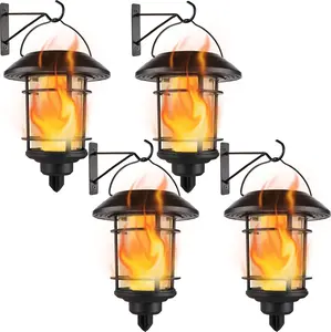 4 Pack Solar Flame Wall Lanterns Outdoor, Solar  Wall Mounted Sconce Lights, Flickering Flame LED Light Auto On/Off Hanging Lights,  for Garage Stair Patio Porch Yard