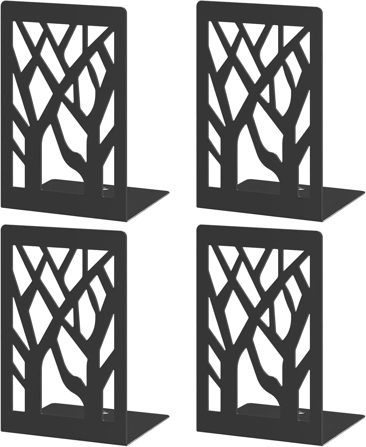 4 Pcs Bookends, Modern Metal Bookends for Shelves, Black Tree Book Ends for Books, Decorative Book Organizer for Desk, Bookends