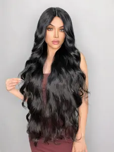 32 Inch Long Black Wavy Synthetic Wig for Women – Natural-Looking Glueless Lace Front, Big Water Wave Texture, Heat-Resistant, Soft & Tangle-Free, Trendy Daily Look or Party Style, TikTok Favorite Hair, Easy to Wear & Style