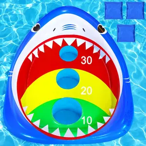 Kids Fun Pool Toys Inflatable Shark Cornhole Board Floating Water Game Outdoor Swim Play for Adults Family Cool Summer Party Gift for 6-12 Year Old Boy Girl Teen