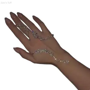 Bracelet Women Jewelry Hand Bangle Finger Ring Combo Fashion Hand Accessory Floral Branch Design Long Connected Ring Bracelet All In One Wrist Finger Linked Bangle Shiny Bling New Arrival Luxury Elegant High Class For Daily Outfit Party Ladies Decor