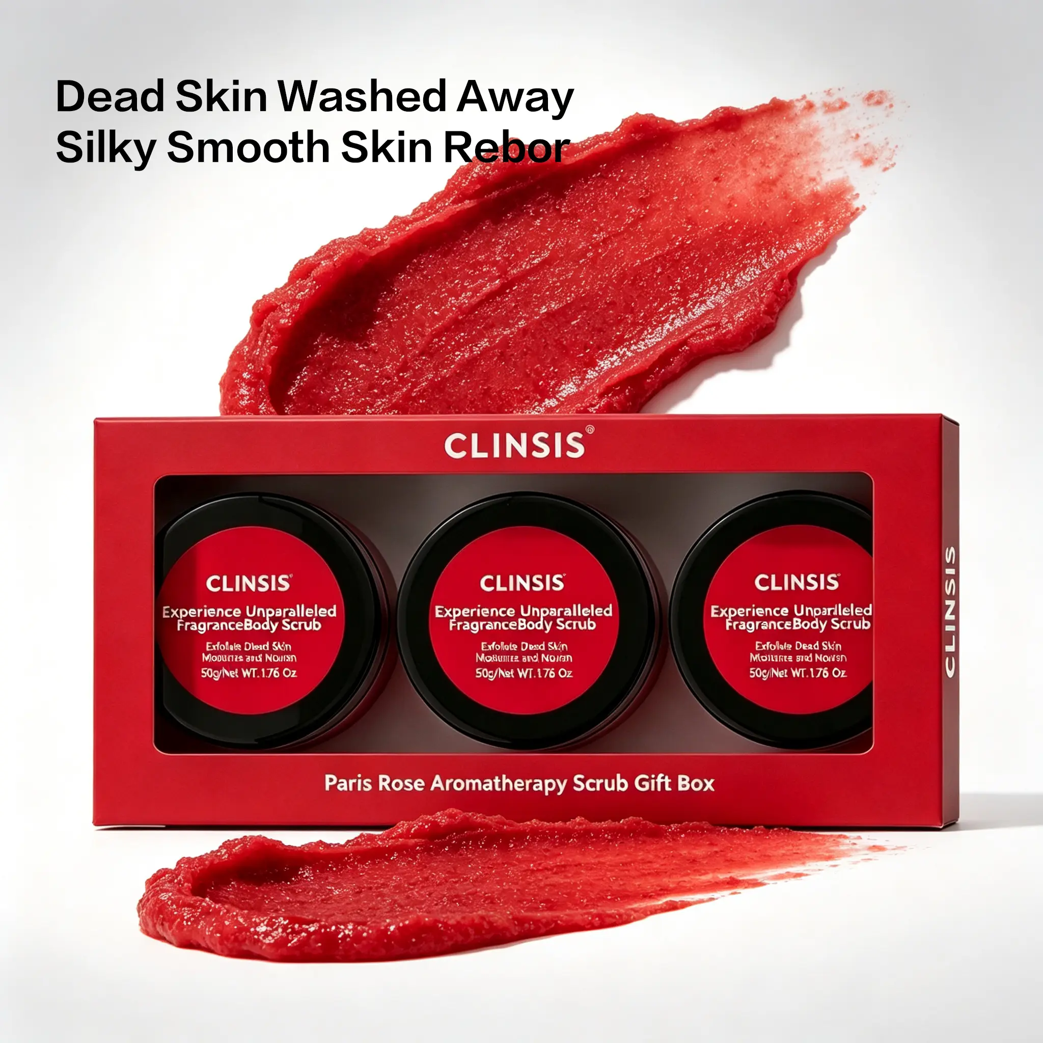 CLINSIS Rose Body Scrub Gift Set (3-Jar Pack) - Jar-Packed Body Scrubs, Cosmetic Cleanser, Exfoliates Dead Skin Cells, Moisturizes and Softens Skin, Rose-Scented for Daily Skincare or Gifting, Body Care