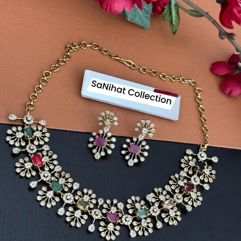 Rang Multicolor necklace set Ad Stones Jewellery with Floral Design and Gemstone Accents