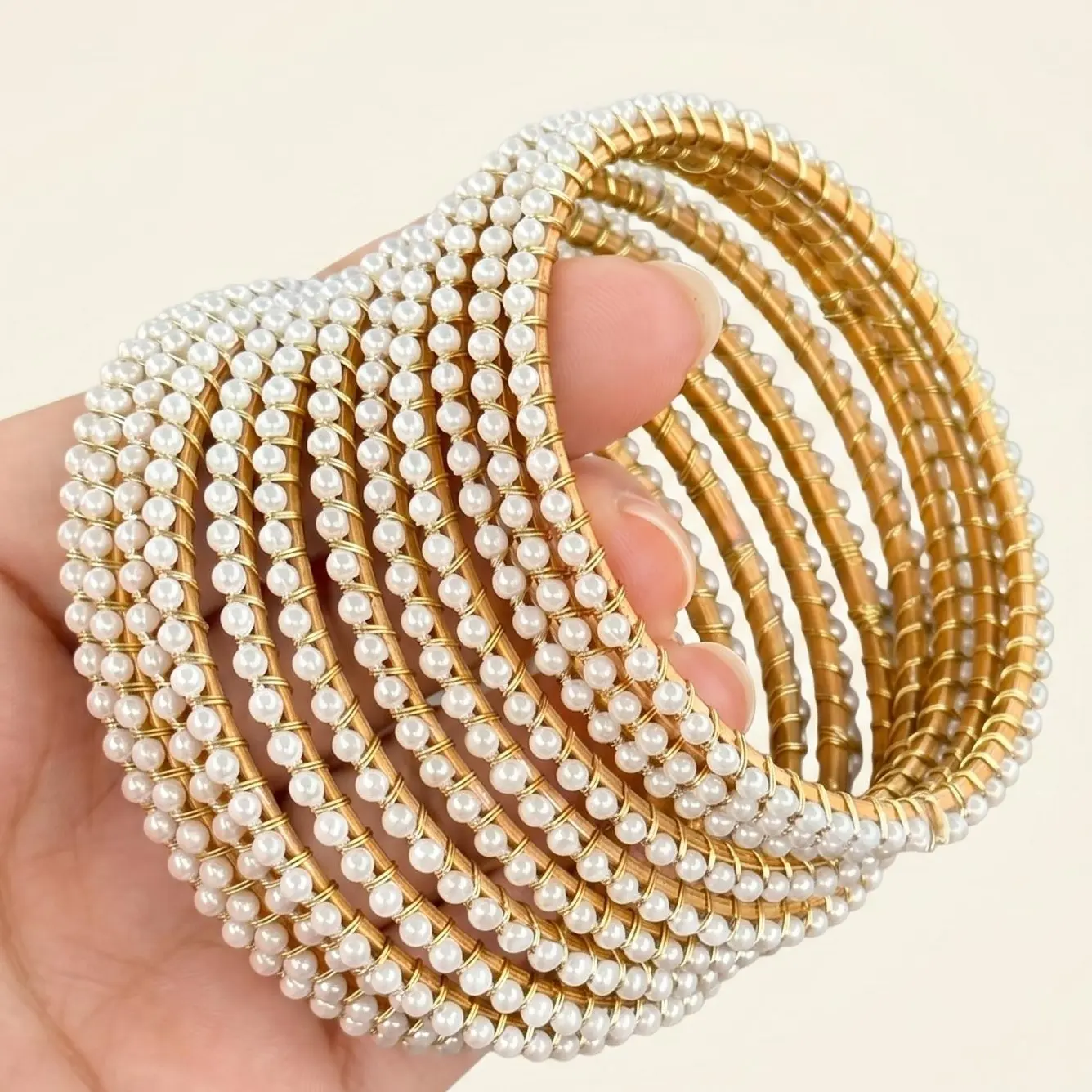 Hania Amir Pearl Bangle Set of 12, Kangan for Women, Lightweight Jewelry for Weddings & Parties