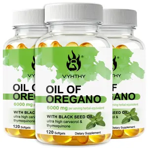 VYHTHY Oil of Oregano with Black Seed Oil 6000mg – High Potency Carvacrol & Thymoquinone Complex – Immune Support, Gut Health & Digestive Cleanse Supplement – Non-GMO, Smooth Softgels