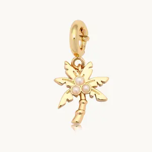 Little Words Project, Palm Tree Charm – 14K Gold-Plated with Faux Pearl Detail