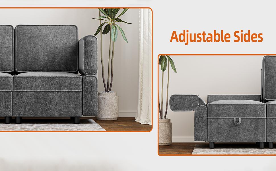 Garvee Modular Sectional Sofa Module Universal Armrest & Backrest Recline Design with 11 Angles Adjustable Armrest & Backrest Grey 26.4" D x 4.7" W x 23.7" H