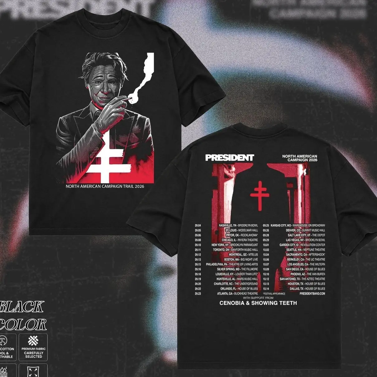 President Band 2026 North American Campaign Tour v3 T-Shirt Collection, Masked Alternative Metal Graphic Tee, Dark Modern Rock Inspired Shirt, Vintage Concert Merch, Heavy Music Apparel for Men & Women V3C