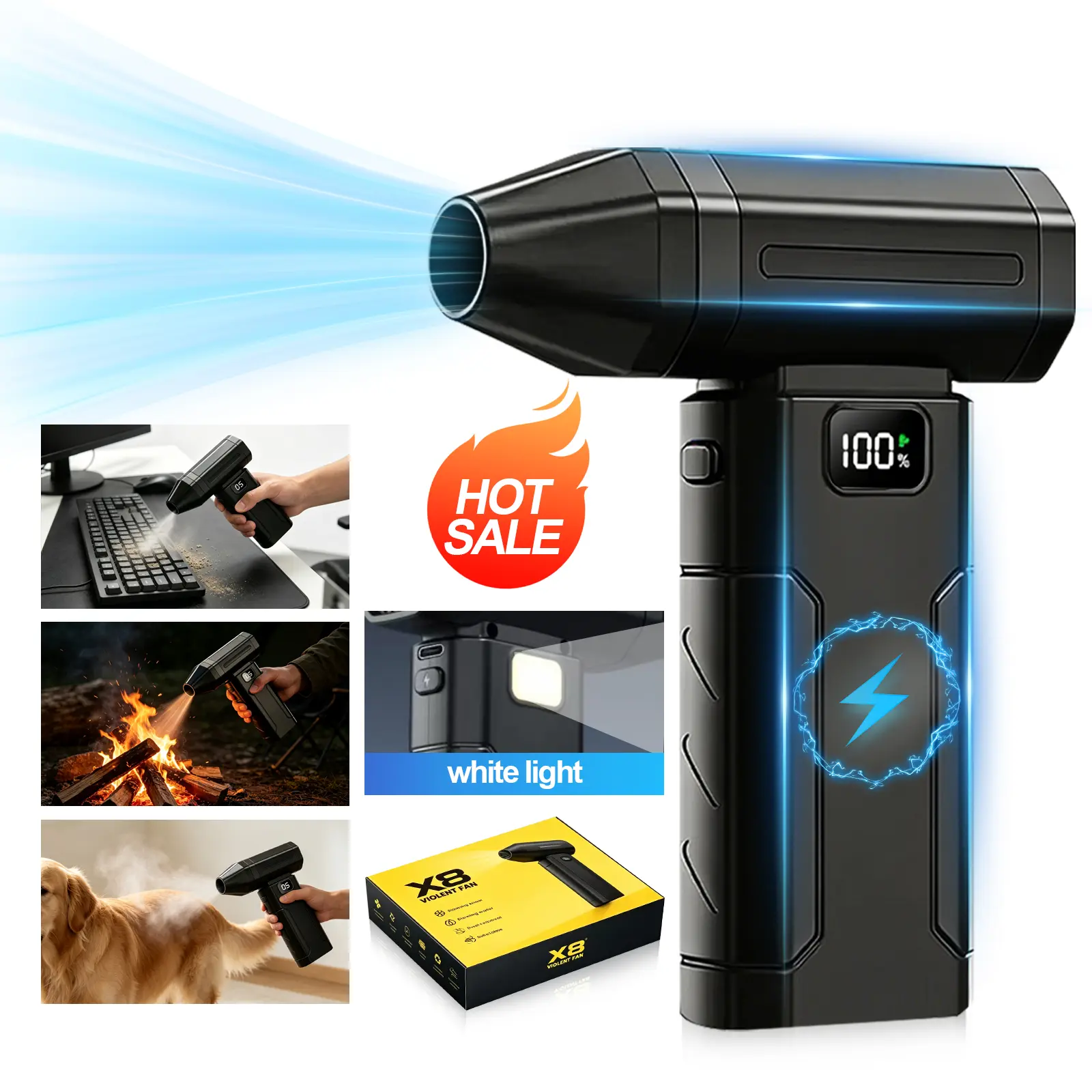 Portable Mini Turbo-Jet Blower, Rechargeable High-Velocity Brushless Motor Air Blower, Compact Handheld Air Duster for Auto Detailing, Outdoor Dust Clearing, PC Users, Keyboard Clean,BBQ Users