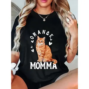 Unisex Tabby Cat Orange Cat Mom Orange Momma Pet Owner Lover T-Shirt Casual Top