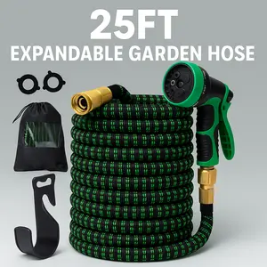 25FT Expandable Garden Hose - Green Lightweight Flexible Water Hose with 10-Function Nozzle
