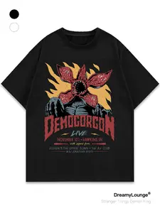 Stranger Things Demogorgon Demon Flower Floral Graphic Print Short Sleeve, Trendy Casual Wear for Home or Outdoors, Fitted Comfortable Clothing