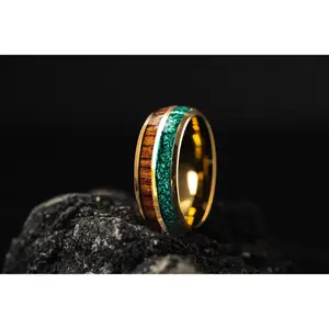 Emerald Koa Island - Malachite & Koa Wood Ring, 8mm