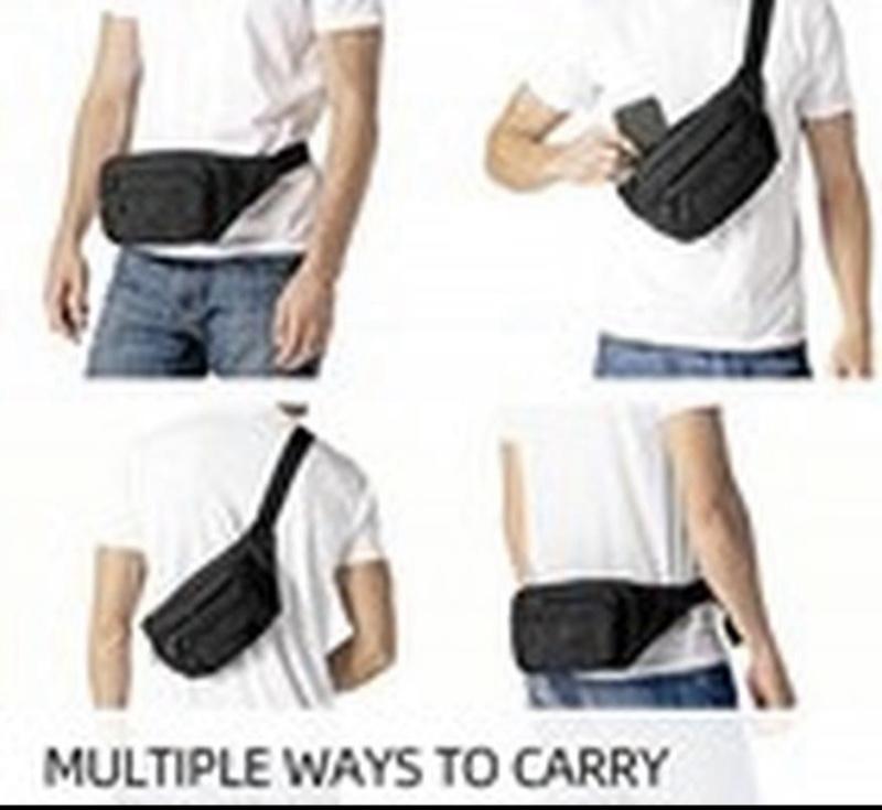 Black Genuine Leather Fanny Pack - Stylish Waist Bag with 3 Compartments & 5 Front Pockets - Ideal for Travelers & Daily Use - Hands-Free Crossbody Purse