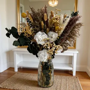 Full Dried Flower Bouquet Set with Vase, Pampas Grass Eucalyptus, Baby's Breath & More
