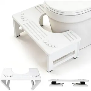White Foldable Toilet Stool for Adults &  - Modern Squatty Potty Style Foot Stool for Toilet, Minimalist Bathroom Stool, Space Saving Poop Stool & Constipation