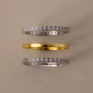 Mixed Metal Eternity Ring Set by Caitlyn Minimalist - Set of 3 Two Tone Stacking Rings - 18K Gold Plated & Silver Diamond Eternity Rings - Mixed Metal Jewelry - Birthday Gift