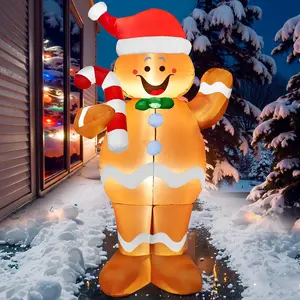 5 FT Christmas Inflatable Outdoor Decorations, Christmas Blow Ups Gingerbread Man Yard Decorations with Candy Canes, Cute Xmas Outdoor Gingerbread Inflatables for Xmas Lawn Garden Decor