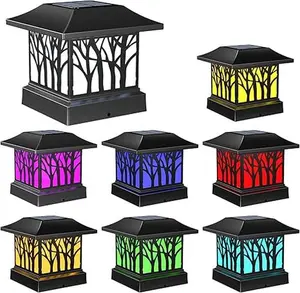 【TikTokShopHolidayHaul】Viewsun 8 Pack Solar Post Cap Lights, Outdoor Fence Solar Powered Cap with 4 Lighting Modes Waterproof Light Decorative for Deck Patio or Garden Decor, Fits 4x4 Wood Vinyl Posts (Tree-Pattern Design) Christmas gift sets